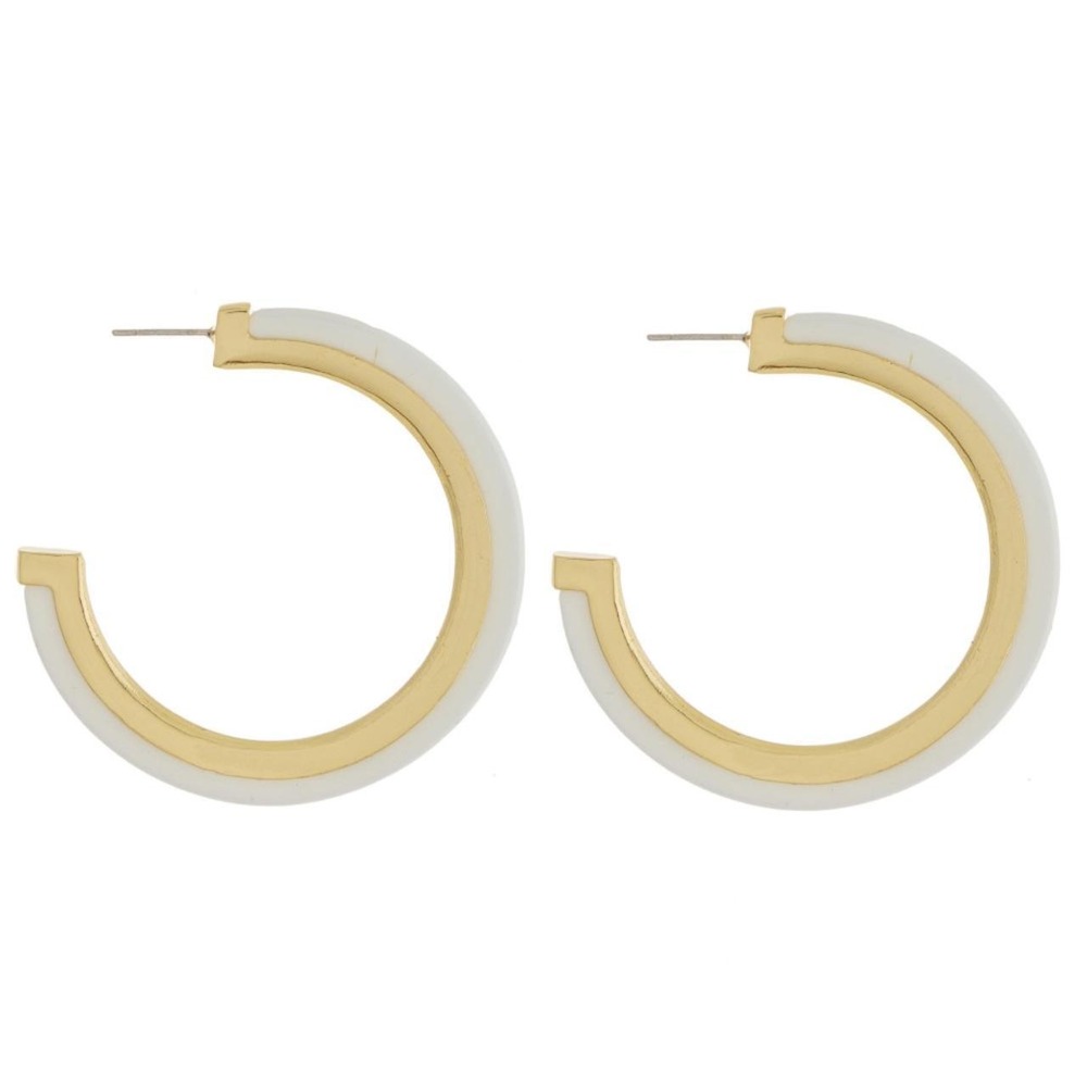 White and Gold Hoop Earrings